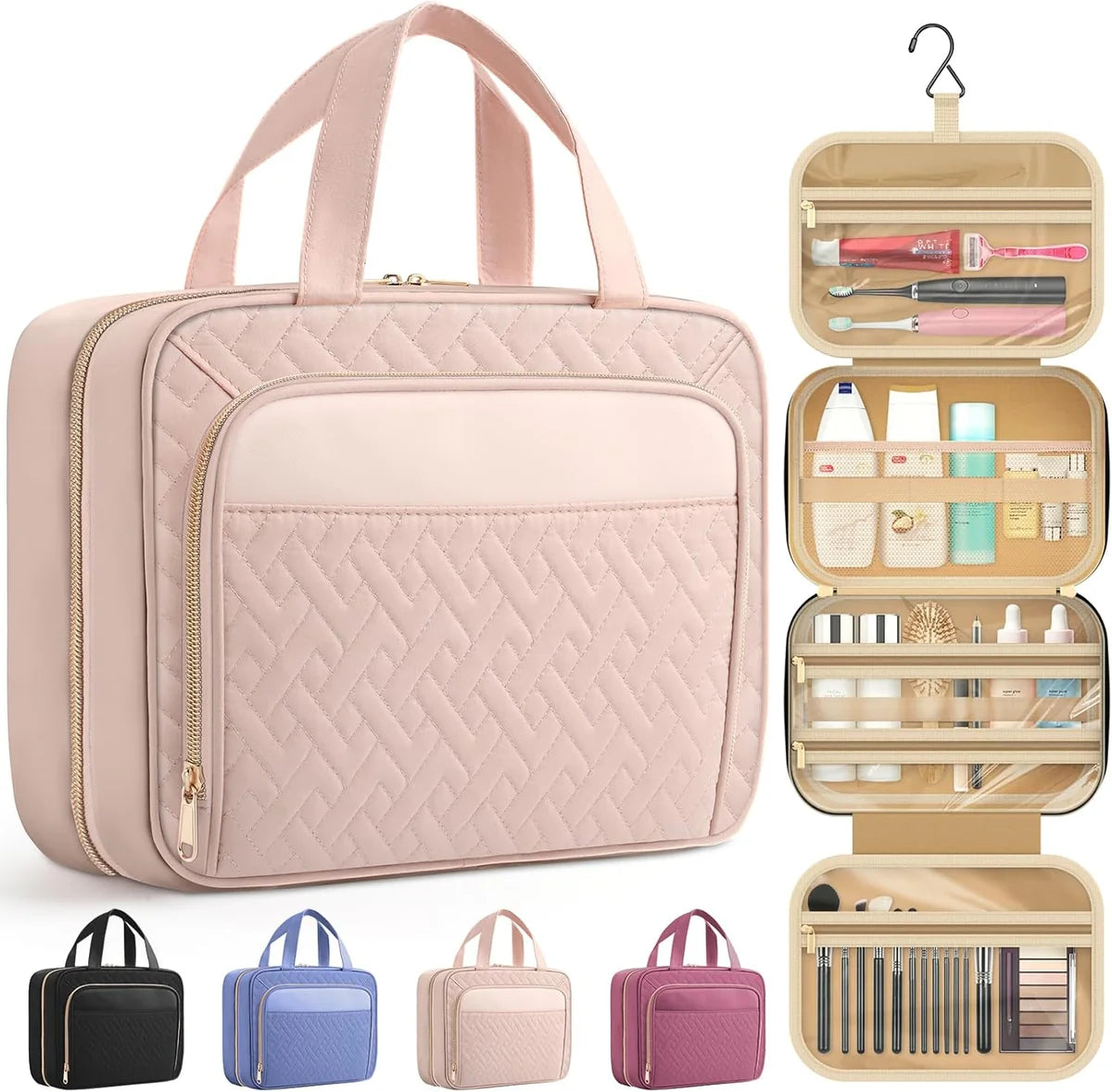 Large Travel Cosmetic Bag with Hanging Hook | WAFRANA